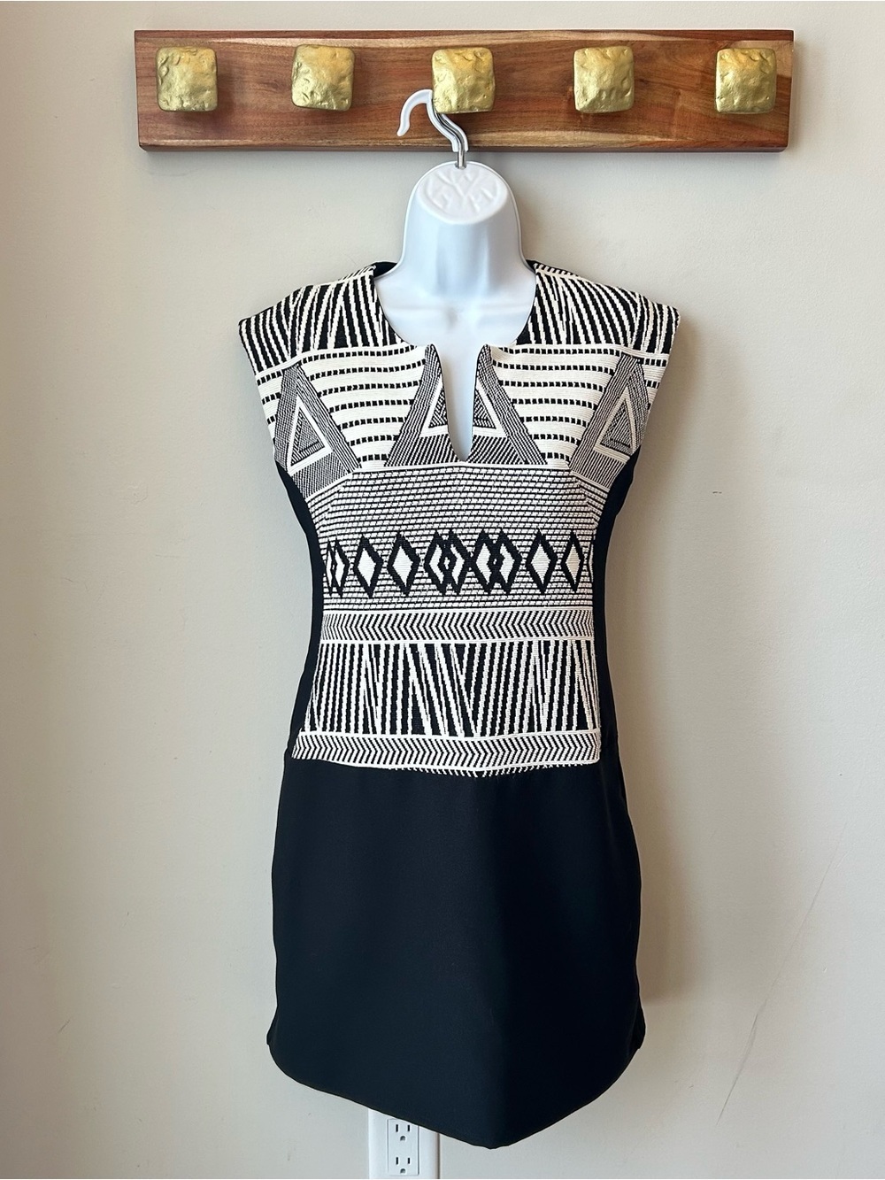 🇨🇦 MELISSA NEPTON Dress Black & Ivory Geometric Office Siren Corporate Girlie XS